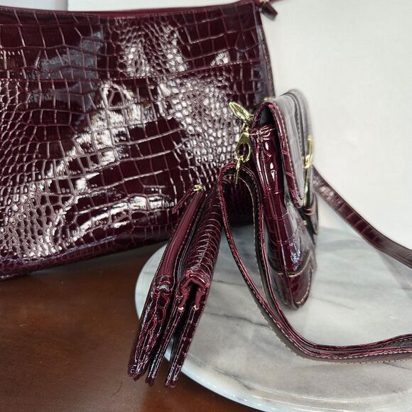 3 Piece Croc Embossed Handbag Set Womens Crossbody Purse Wallet Clutch Vinyl - Picture 2 of 10